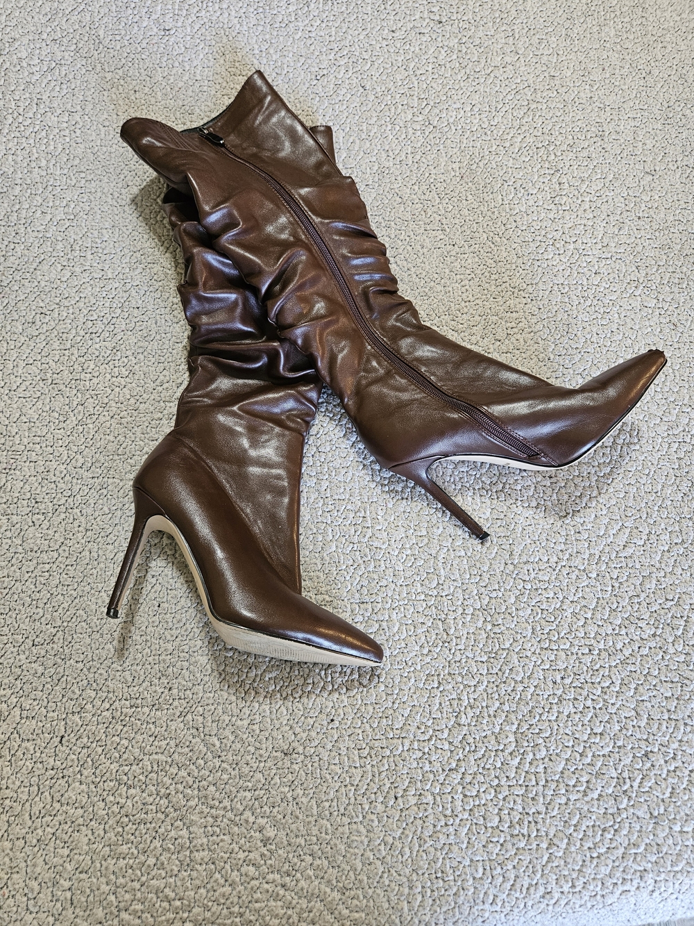 Brown Pointed-Toe Stiletto Knee-High Boots - Unbranded